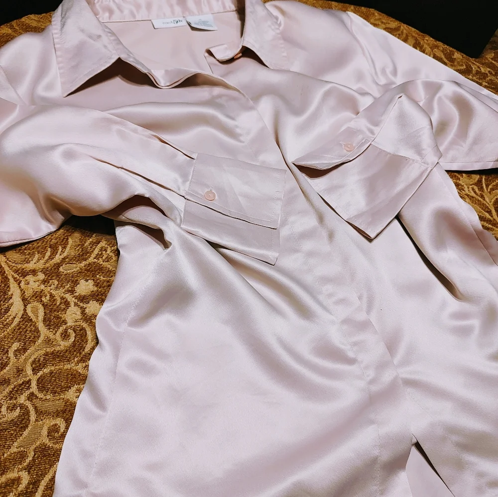 🌷🩷🌷 Gorgeous Baby Petal Powder Pink Silky Soft Satin Blouse Top - 16 - Picture 9 of 16